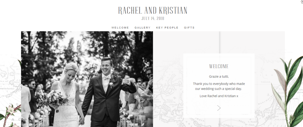 Welcome page for Rachel and Kristian's wedding website