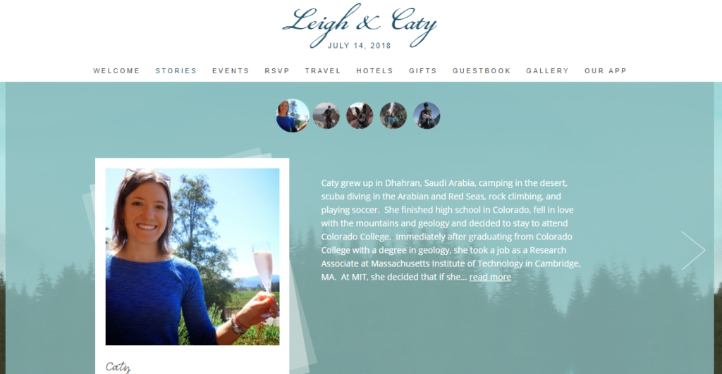 Stories page from Leigh and Caty's wedding website